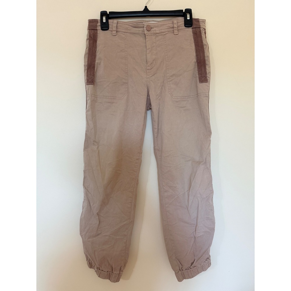 Anthropologie Utility Jogger Pants Tan Khaki Velvet Side Stripe Size 4 Womens